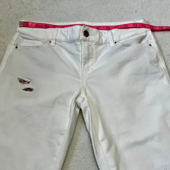 White House Black Market White Sequin Patch Skinny Ankle Jean - Size 2 (29") - Picture 3 of 13